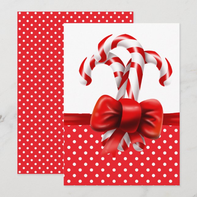 Invitation Sucres de canne de Noël Bow avec points rouges et  (Devant / Derrière)
