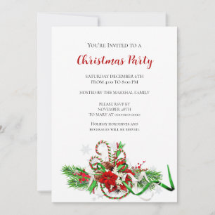 Invitation Sucres de canne festifs et fête de Noël Poinsettia