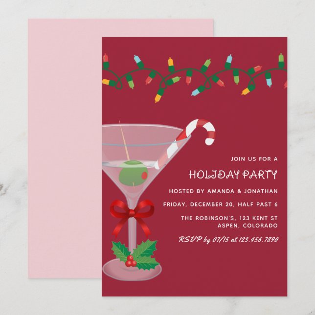 Invitation Sugarplum Blush Christmas Holiday Cocktail Party (Devant / Derrière)