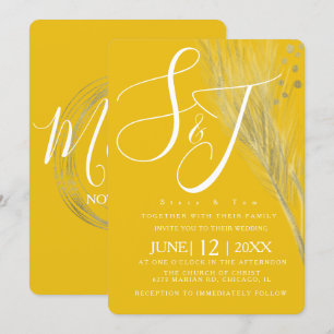 Invitation Suite de mariage Pampas jaune moutarde or or orné