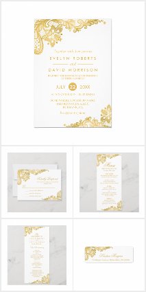Invitation Suite: Elegant Gold Lace Pattern