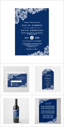 Invitation Suite: Elegant Navy Blue White Lace