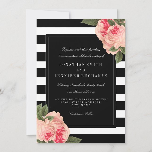 Invitation Suite Mariage moderne en noir et blanc (Devant)