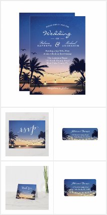 Invitation Suite: Romantic Sunset Palm Trees Beach
