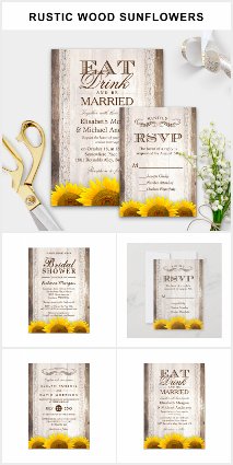 Invitation Suite: Rustic Barn Wood Sunflowers