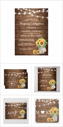 Invitation Suite: Rustic Sunflowers Mason Jar