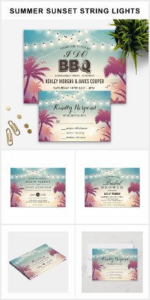 Invitation Suite: Summer Sunset String Lights Palm