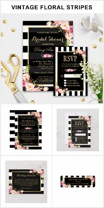 Invitation Suite: Vintage Floral Wrapping Stripes