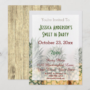 Invitation Summer Beach Ananas Tropical Sweet 16 Anniversaire