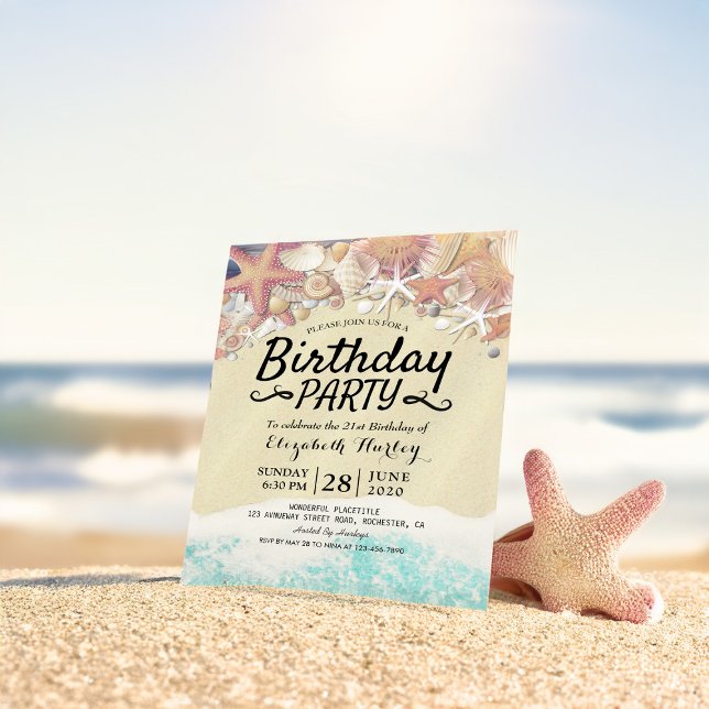 Invitation Summer Beach Anniversaire Fête Starfish Coques de  (Créateur téléchargé)