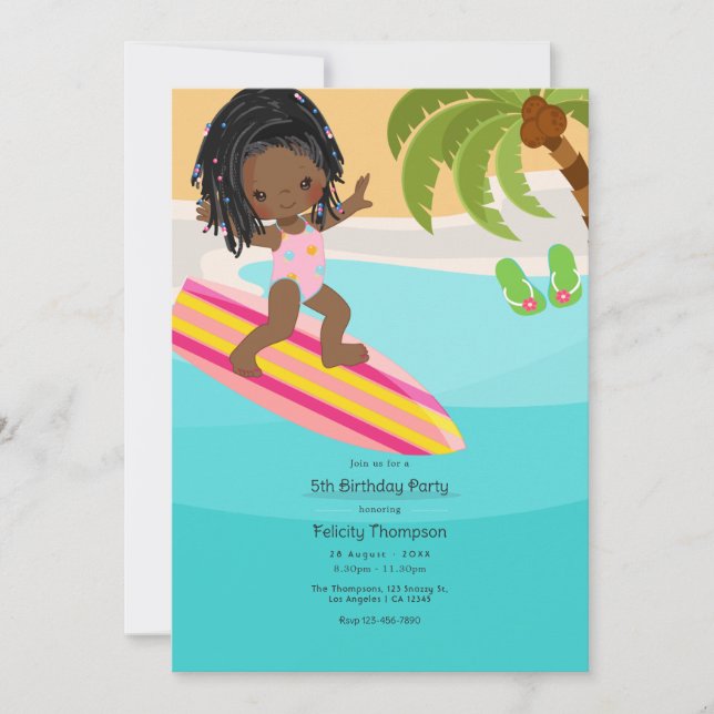 Invitation Summer Beach Fille fête d'anniversaire (Devant)