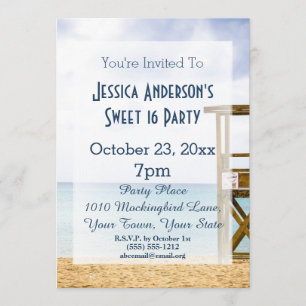 Invitation Summer Beach Garde-vie Blue Sweet 16 Anniversaire