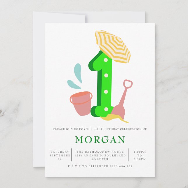 Invitation Summer Beach Genre Neutre 1er Anniversaire (Devant)
