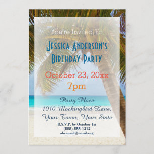 Invitation Summer Beach Palm Tree Tropical Birthday
