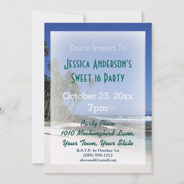 Invitation Summer Beach Palm Tree Tropical Sweet 16 Anniversa (Devant)
