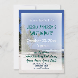 Invitation Summer Beach Palm Tree Tropical Sweet 16 Anniversa