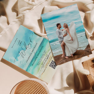 Invitation Summer Beach Photo Mariage Code QR