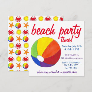 Invitation Summer Beach Pool Party Sun Beachball Crab
