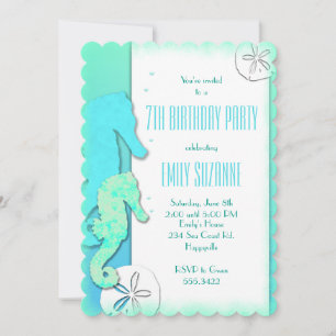 Invitation Summer Beach Seahorse Girls Anniversaire
