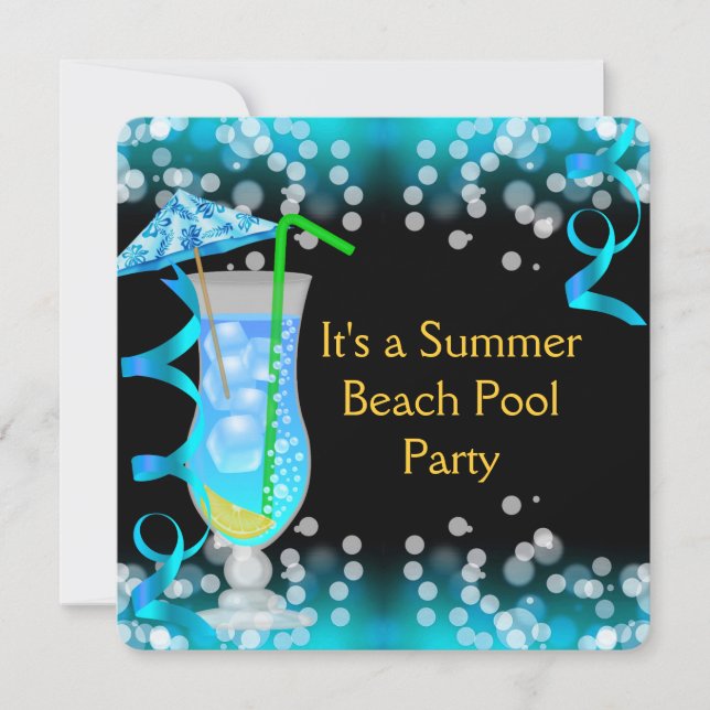 Invitation Summer Blue Cocktail Beach Pool Party (Devant)