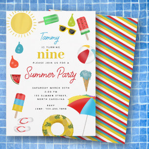Invitation Summer Enfants Pool Beach Anniversaire de fête Thè