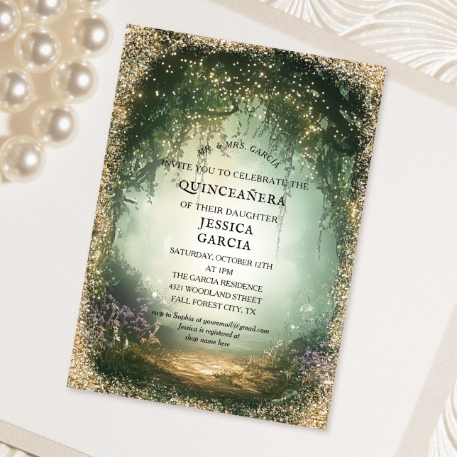 Invitation Summer Fairy Tale Enchanted Forest  Quinceañera  (Summer Fairy Tale Enchanted Forest Quinceañera Invitation)