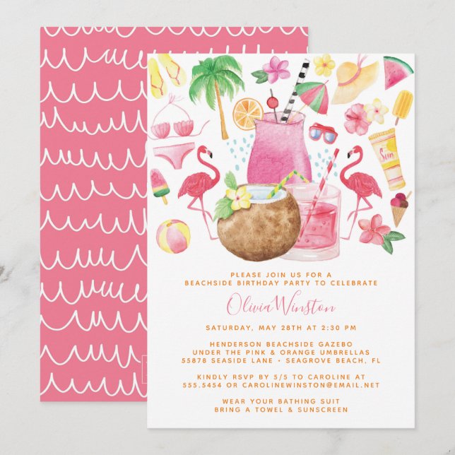 Invitation Summer Fun Beach Amoureux Anniversaire Fête (Devant / Derrière)