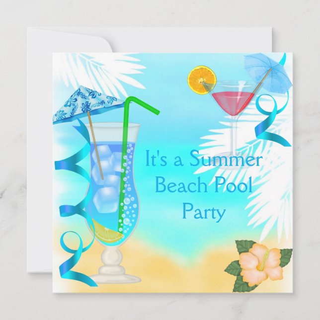 Invitation Summer Fun Blue Cocktail Beach Party (Devant)