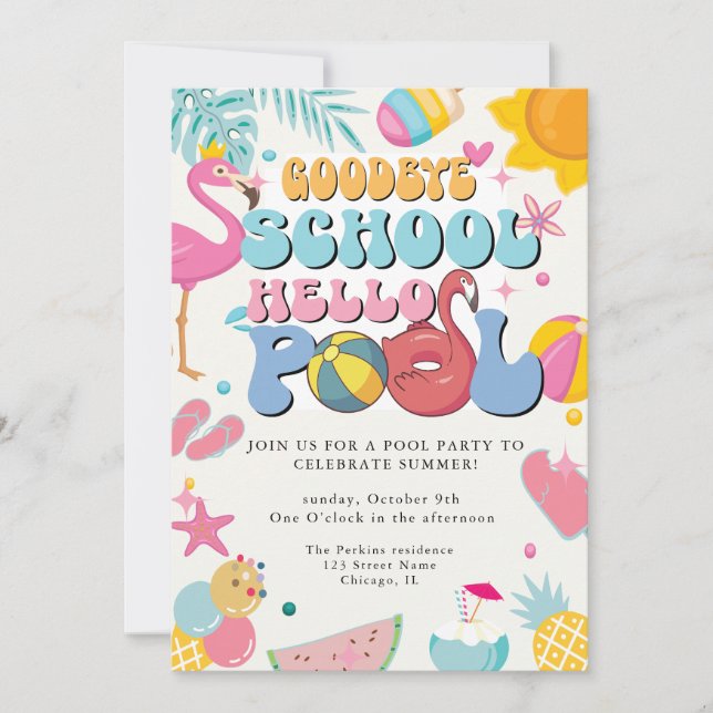 Invitation Summer Goodbye School Hello Pool Party moderne (Devant)