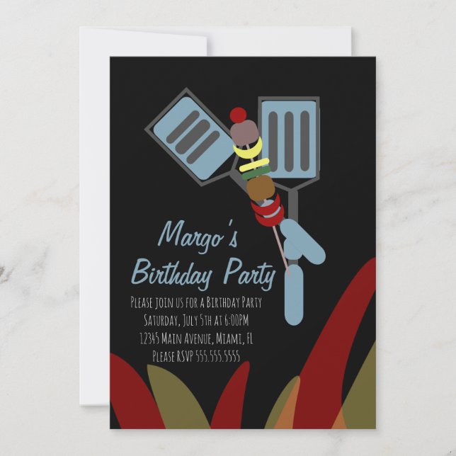 Invitation Summer Kabobs Cookout Park Anniversaire Papier Cu (Devant)