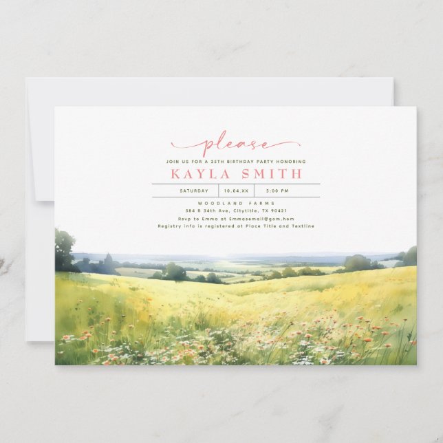 Invitation Summer Meadow et Fleur sauvage Boho Anniversaire (Devant)