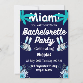 Invitation Summer Miami Weekend Beach Bachelorette Party 