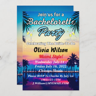 Invitation Summer Miami Weekend Beach Bachelorte Party