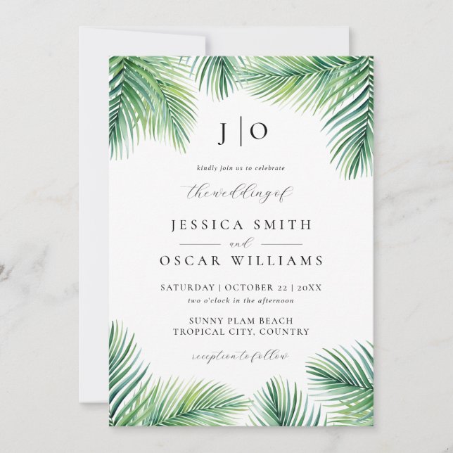 Invitation Summer Palm Botanique Tropical Destination Mariage (Devant)