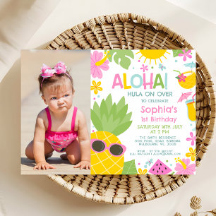 Invitation Summer Pink Photo Ananas Aloha 1er Anniversaire