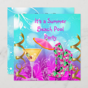 Invitation Summer Pink Turquoise Beach Pool