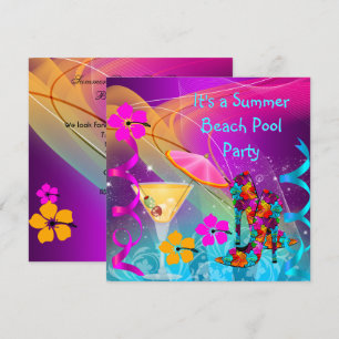 Invitation Summer Pink Turquoise Beach Pool Cocktail Party