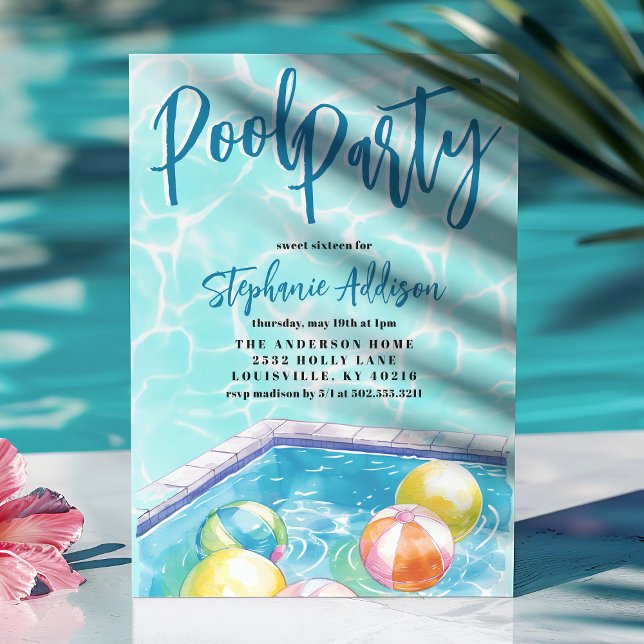 Invitation Summer Pool Party Beach Ball Sweet 16 Anniversaire (Créateur téléchargé)