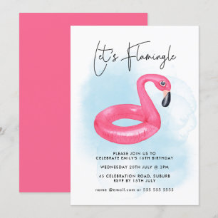 Invitation Summer Pool Party Flamant rose rose Ado Anniversai