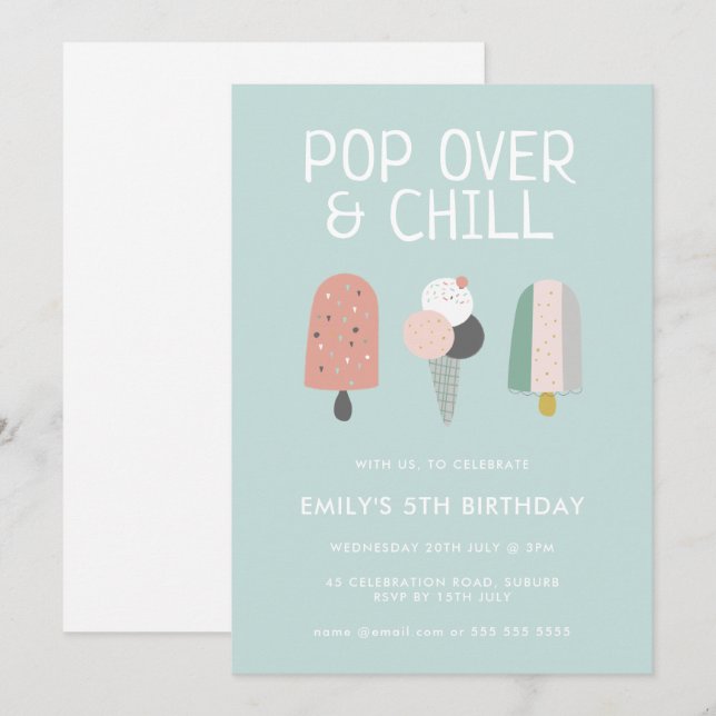 Invitation Summer Pop Over & Chill Popsicicle Party Anniversa (Devant / Derrière)