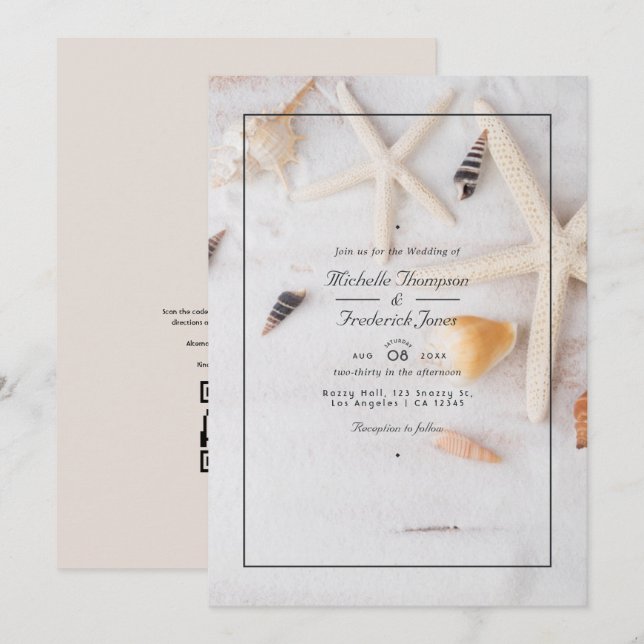 Invitation Summer QR Code RSVP Beach Wedding (Devant / Derrière)