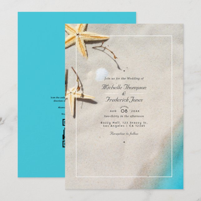 Invitation Summer QR Code RSVP Beach Wedding (Devant / Derrière)