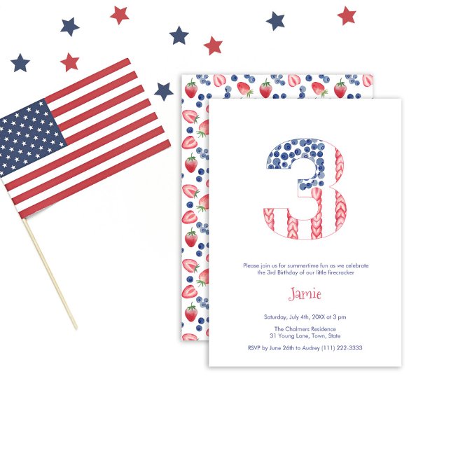 Invitation Summer Red White Blue Garden 3e fête d'anniversair (Créateur téléchargé)