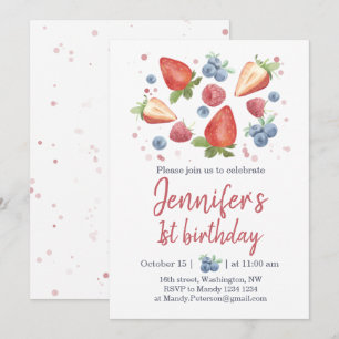 Invitation Summer Sweet Berry fraise 1er anniversaire Invitat