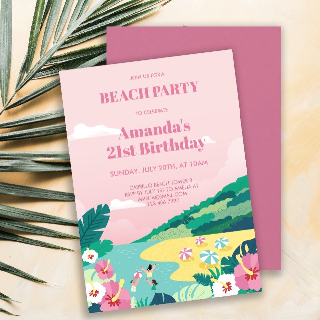 Invitation Summer Tropical Beach Party Adulte Anniversaire (Summer Tropical Beach Party Adult Birthday Invitation)