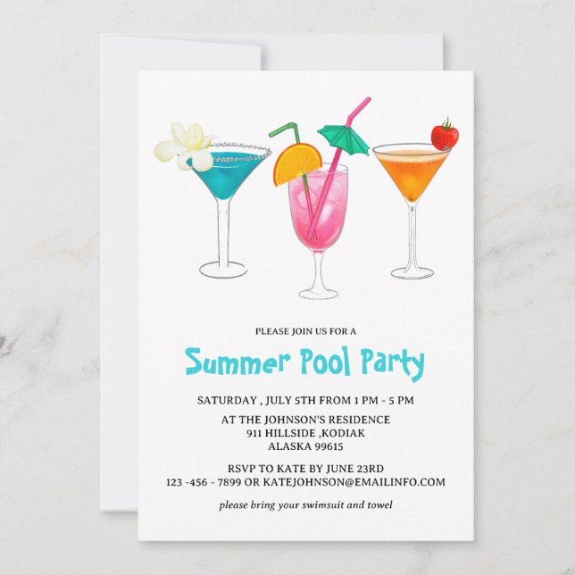 Invitation Summer Tropical Cocktail Adult Pool Party (Devant)