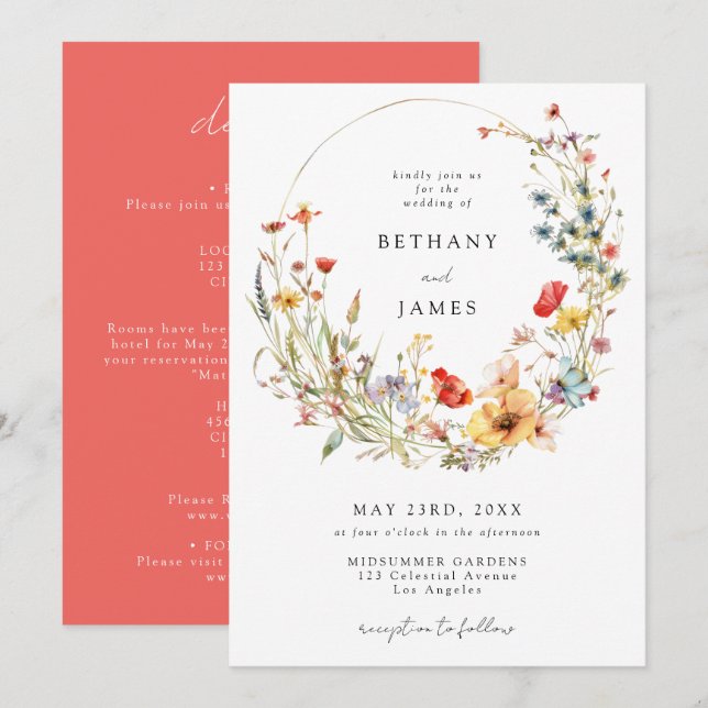 Invitation Summer Wildflower All in One Wedding (Devant / Derrière)