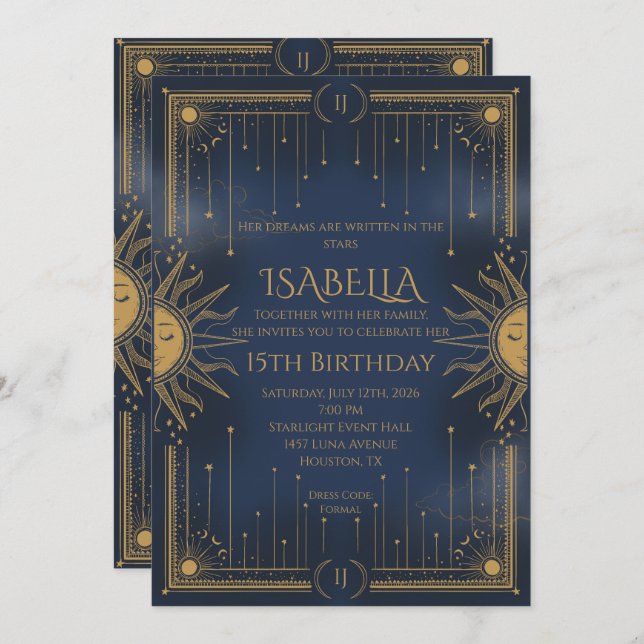 Invitation sun and stars (Devant / Derrière)