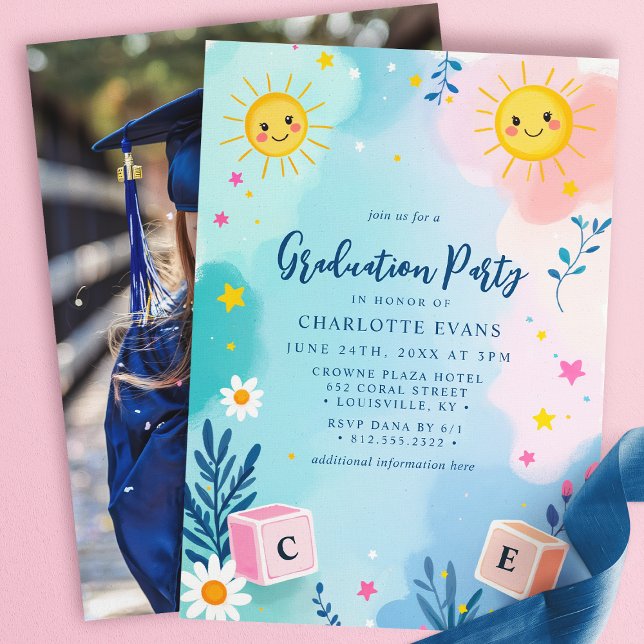 Invitation Sun Blocks Kindergarten Preschool Graduation (Créateur téléchargé)