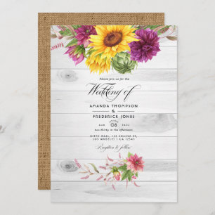 Invitation Sun & Bourgogne Floral QR Code RSVP Russe Mariage